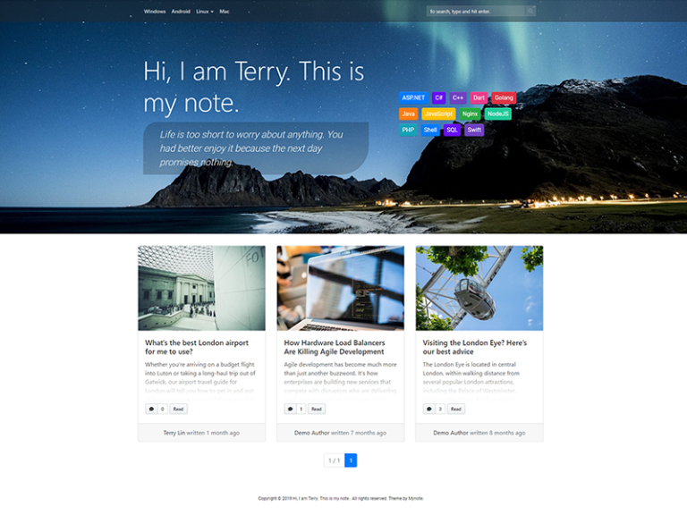 Mynote – Markdown 友好的 WordPress 博客主题