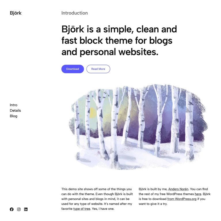 Björk – 简洁快速的 WordPress 区块主题