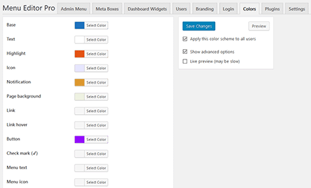Admin color settings